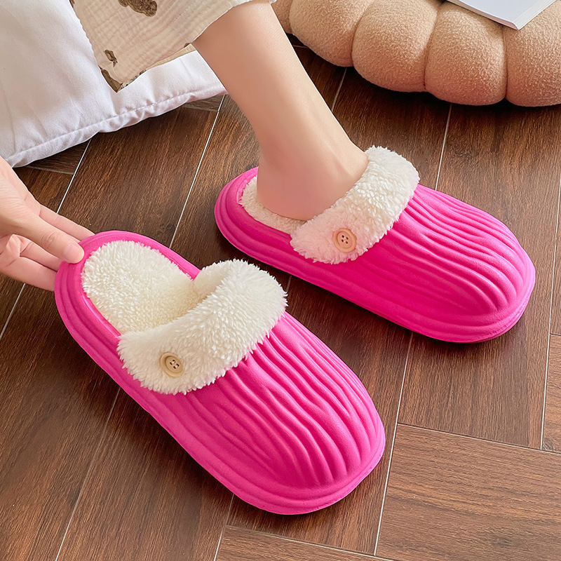 Thick Bottom Furry Cotton Slippers For Women Autumn Winter Detachable Warm Slippers Home Non-slip Soft Sole Padded Slippers