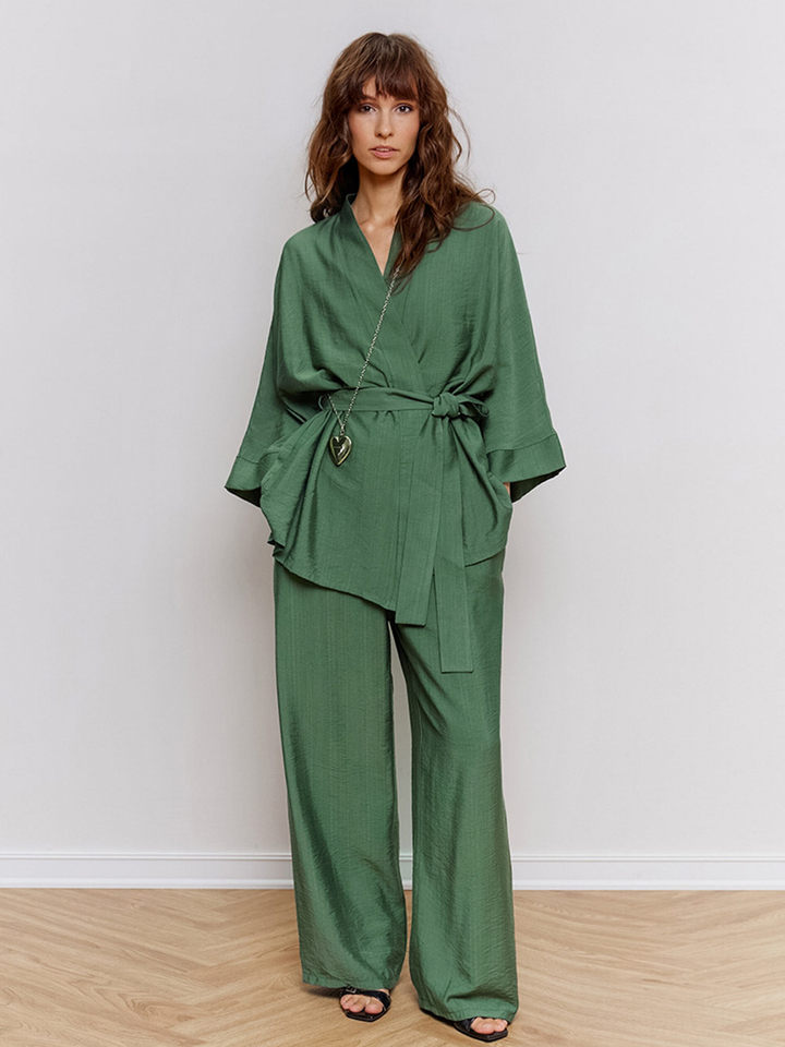 Marthaqiqi Winter Women'S Nightgowns Suit V-Neck Sleepwear Lace Up Nightwear Long Sleeve Nightie Pants Casual Ladies Pajamas Set