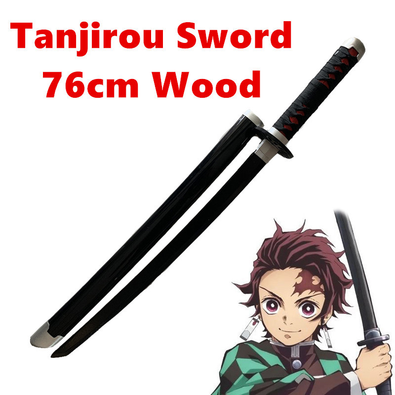 Cos Gift 1:1  Weapon Kamado Tanjirou Black Sowrd Wood Sword Cosplay Ninja Knife 76cm Weapon Prop Anime Model