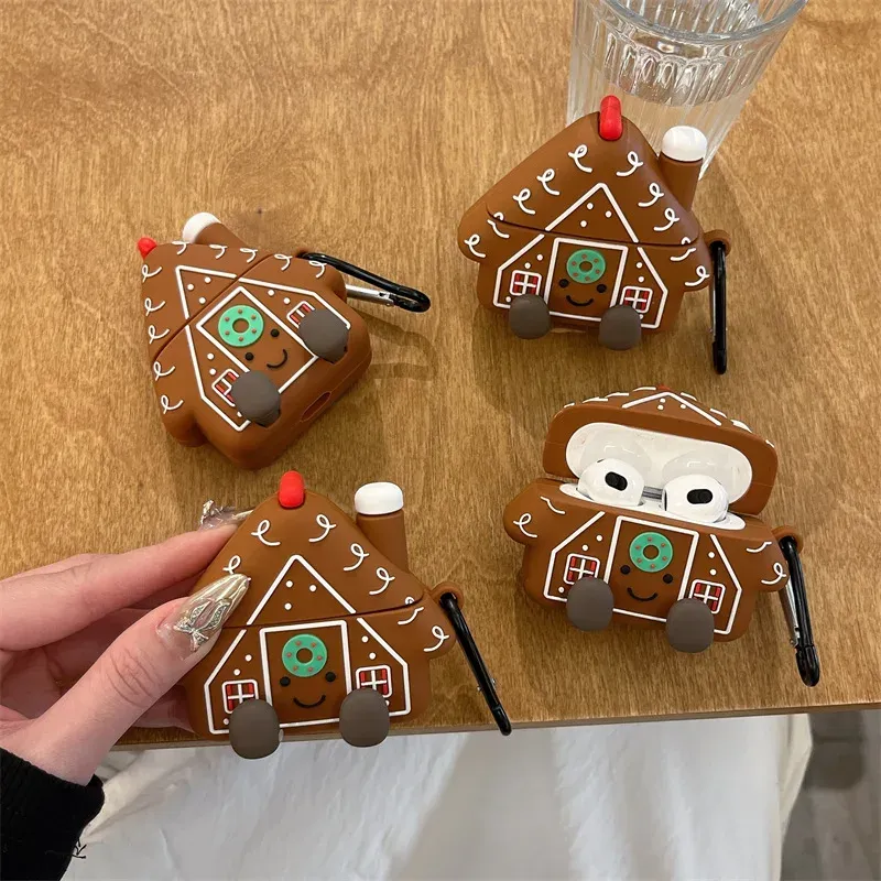 Cute Christmas House Case for AirPods 4 Airpod 1 2 3 Pro Pro2  Bluetooth Earbuds Charging Box Protective Earphone Case Cover