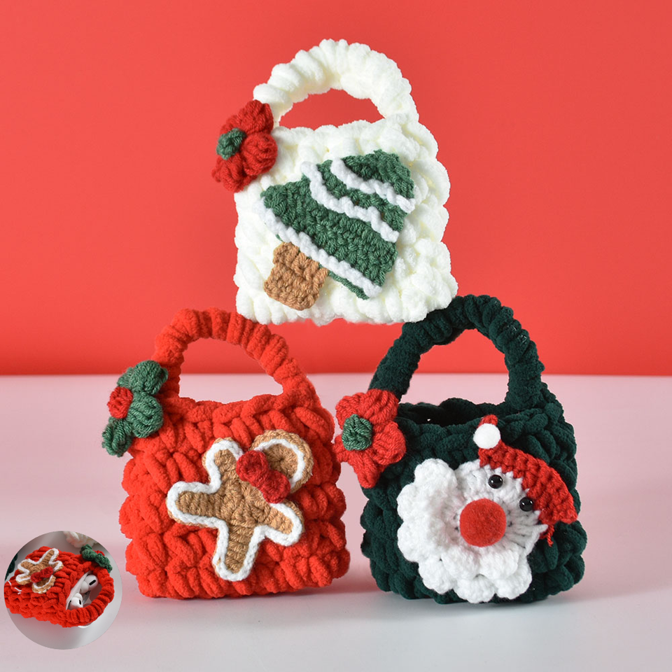 1Pc Cute Cartoon Knitted Mini Bag, Hand-Woven Belt Buckle Creative Organizer Pouch Compatible for Wireless Earphone Protection