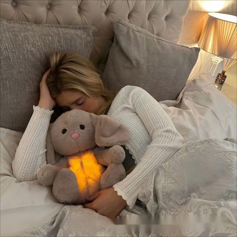 Four-gear adjustable breathing rabbit glowing soothes baby sleeping significant other sound and light music doll