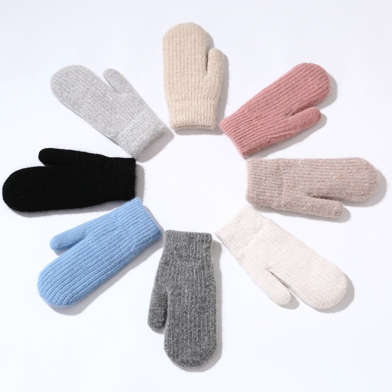 Winter Women Keep Warm Cute Gloves Plus Cashmere Woolen Elasticity Soft Full Fingers Mittens Girls Black White Knitted Gloves