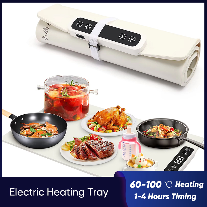 Electric Heating Tray Food Insulation 60℃-100℃ Adjustable Temperature Control Food Warmer Mat 4 Hours Keeps Food Hot Constant