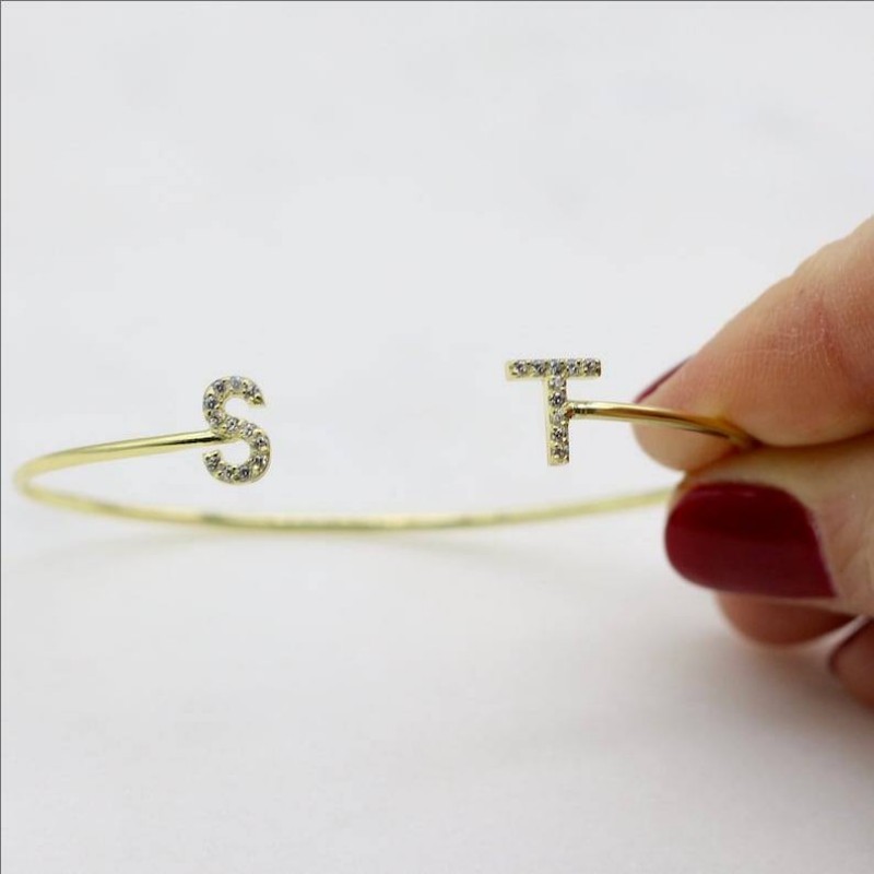 Pavé Letter Bracelet Custom Letter Name Bracelet Personalized Name Bracelet Pave Stone Initials Gift For Her