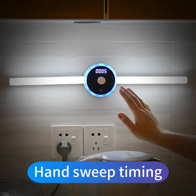 Smart Cabinet Light Clock Timing Sensor  Removable LED Wardrobe Light Manual Sweep Switch