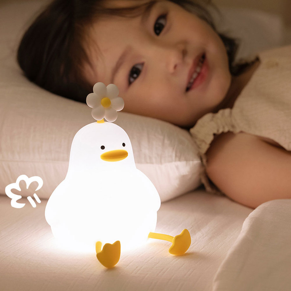 Duck Rechargeable Led Night Light Pat Silicone Lamp Bedside Cartoon Cute Children Nightlights for Home Room Decor Birthday Gift