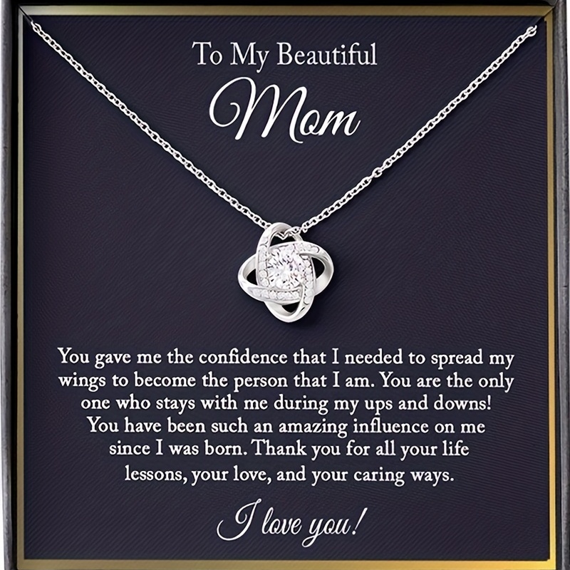 To My Beautiful Mom Cubic Zirconia Love Knot Necklace Mom Gift, Mom Necklace, Mother's Day Gifts