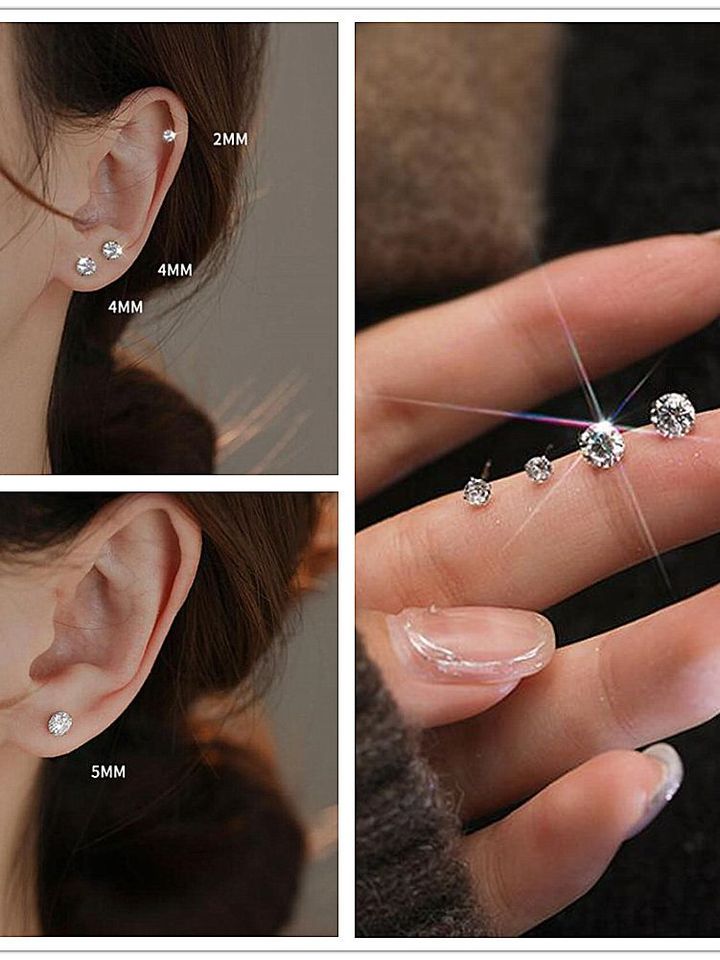 6 Pairs Stainless Steel Round Cubic Zirconia Stud Earrings Set for Men Women Girls