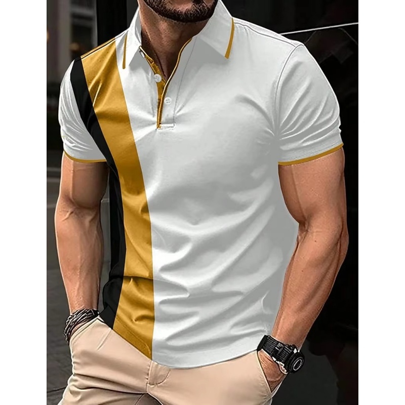 3D Printed Stripes Color Block Polo Shirt For Men Colorful Graphics Short Sleeves T-shirt Casual Button Tops Loose POLO Shirts