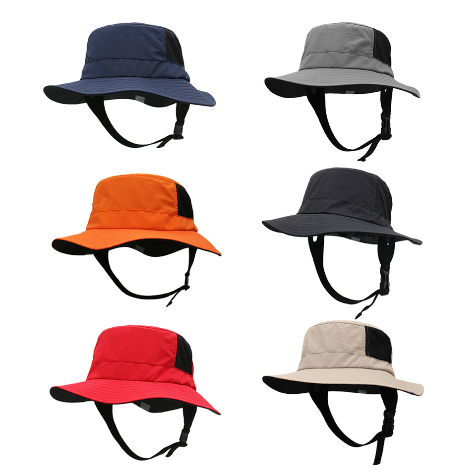 Beach Surf Cap Mesh Breathable Sun Hat UPF50+ Summer Outdoor Fishing Belt Chin Adjustable Bucket hat Water Sport Unisex