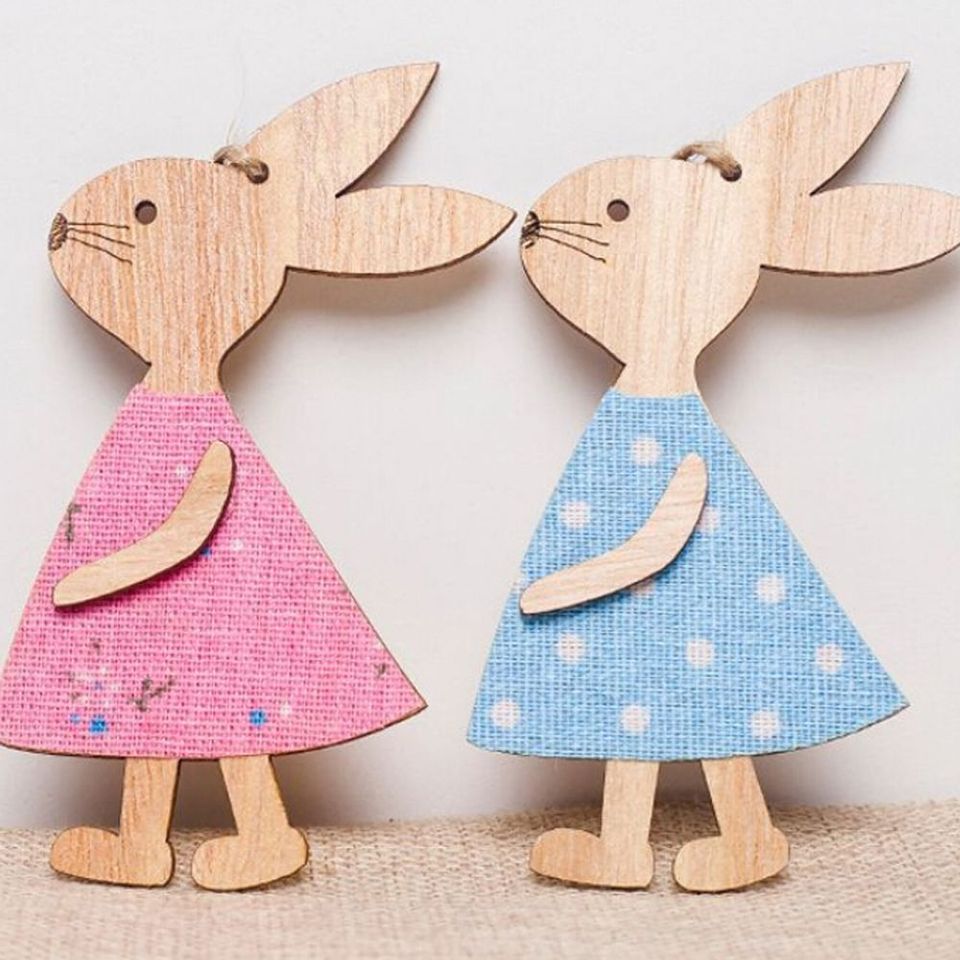 Cute Easter Rabbit Shaped Wooden Decoration Wood Hanging Crafts Lovely Bunny Easter Ornaments Party & Holiday DIY Decorations