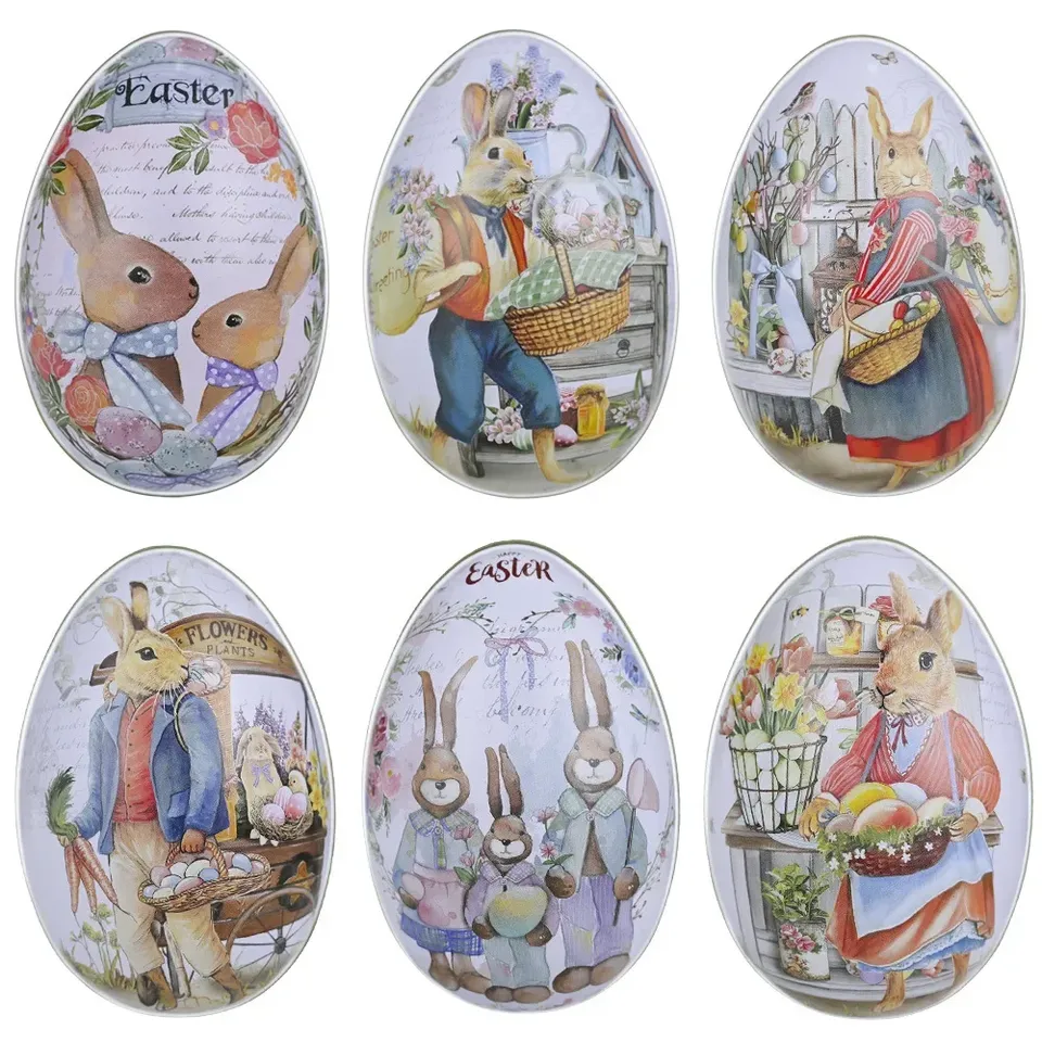 Easter Tinplate Egg Color Rabbit Iron Egg Candy Eggshell Bunny Gifts For Kids DIY Happy Easter Day Party DecorsCandy Box 2025