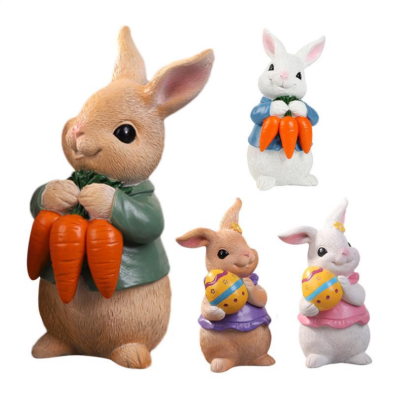 Easter Bunny Ornament Cute Cartoon Resin Figurine Rabbit Holding Egg/carrot Ornament Spring Holiday Home Decor