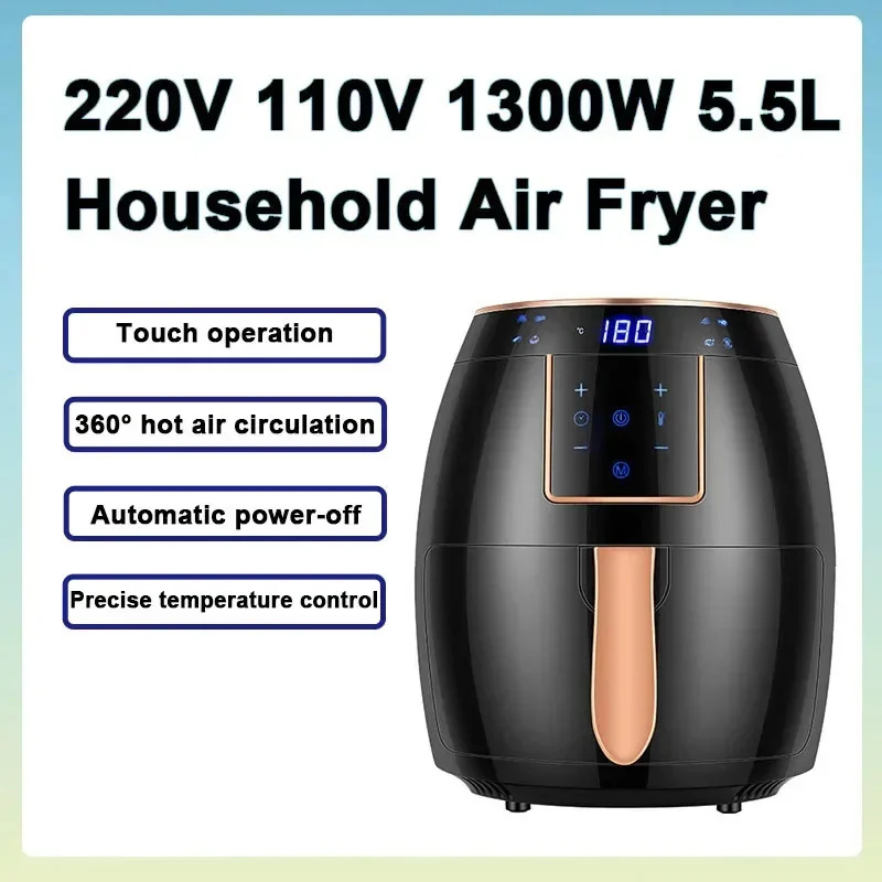 220V 110V 5.5L 1300W High Power Air Fryer Household Large Capacity Electric Fryer Digital Display Touch Screen Knob