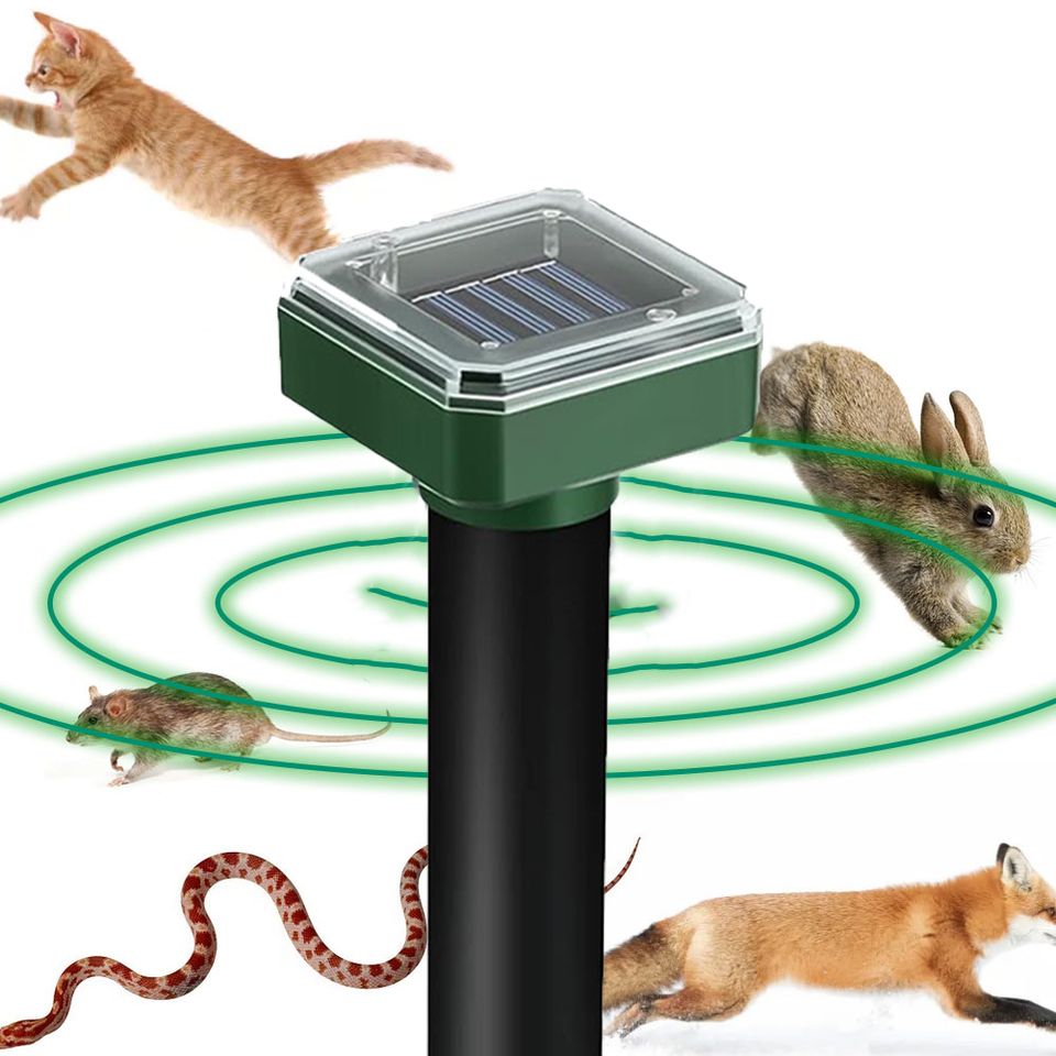 Solar Ultrasonic Dog Repeller Strong Waterproof Pet Barking Stop Device with Motion Sensor & Flashing LED Light Siren for Lawns