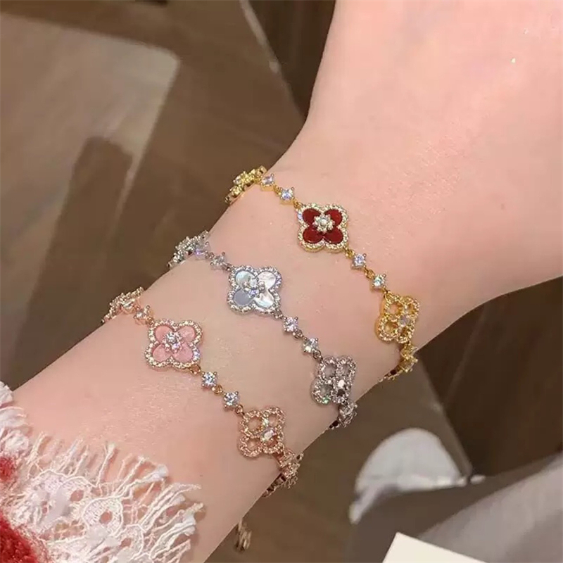 Classic Fashion Natural Shell Stone Crystal Flower Bracelet for Women 2025 New Stainless Steel Jewelry Bracelet Accessories