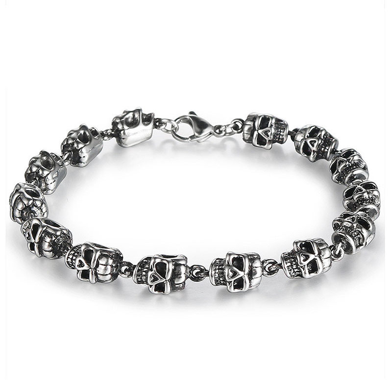Cool Rock Style Steampunk Skull Bracelet for Men Women Alloy Skeleton Beaded Bracelet Hiphop Tibetan Prayer Beaded Bracelet New