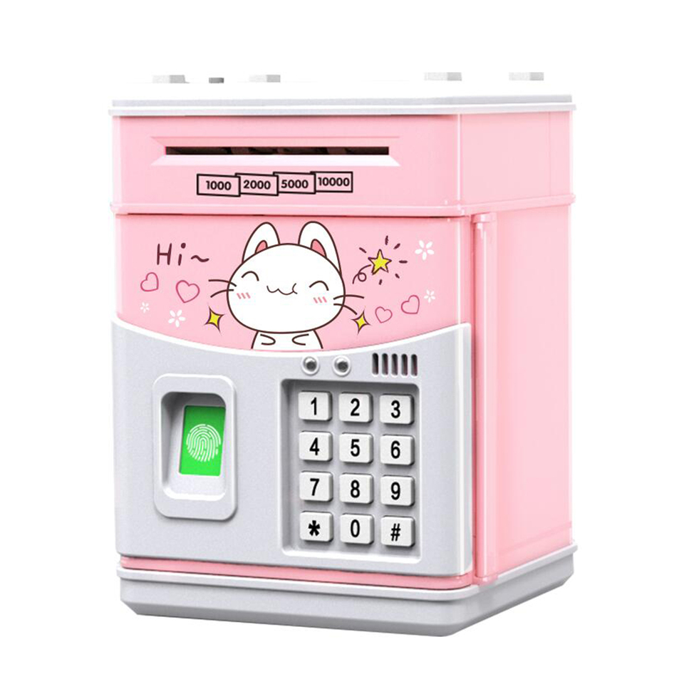 Electronic Piggy Bank MINI ATM Saving Box with Password Simulated Fingerprint Money Bank for Cash Coins Auto Scroll Paper
