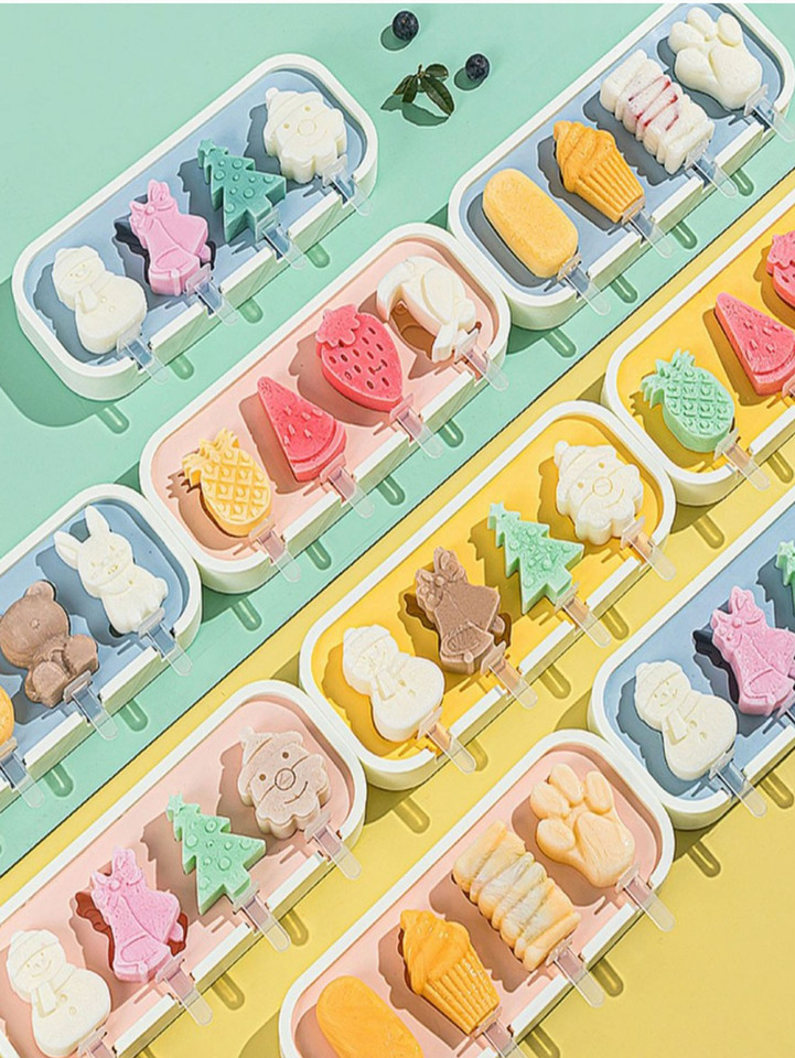 Ice Cream Mold Cartoon Silicone Ice Cube Mold Freeze Ice Cream MakerReusable Ice Cream Bar for DIY Making Summer Gadgets Tool