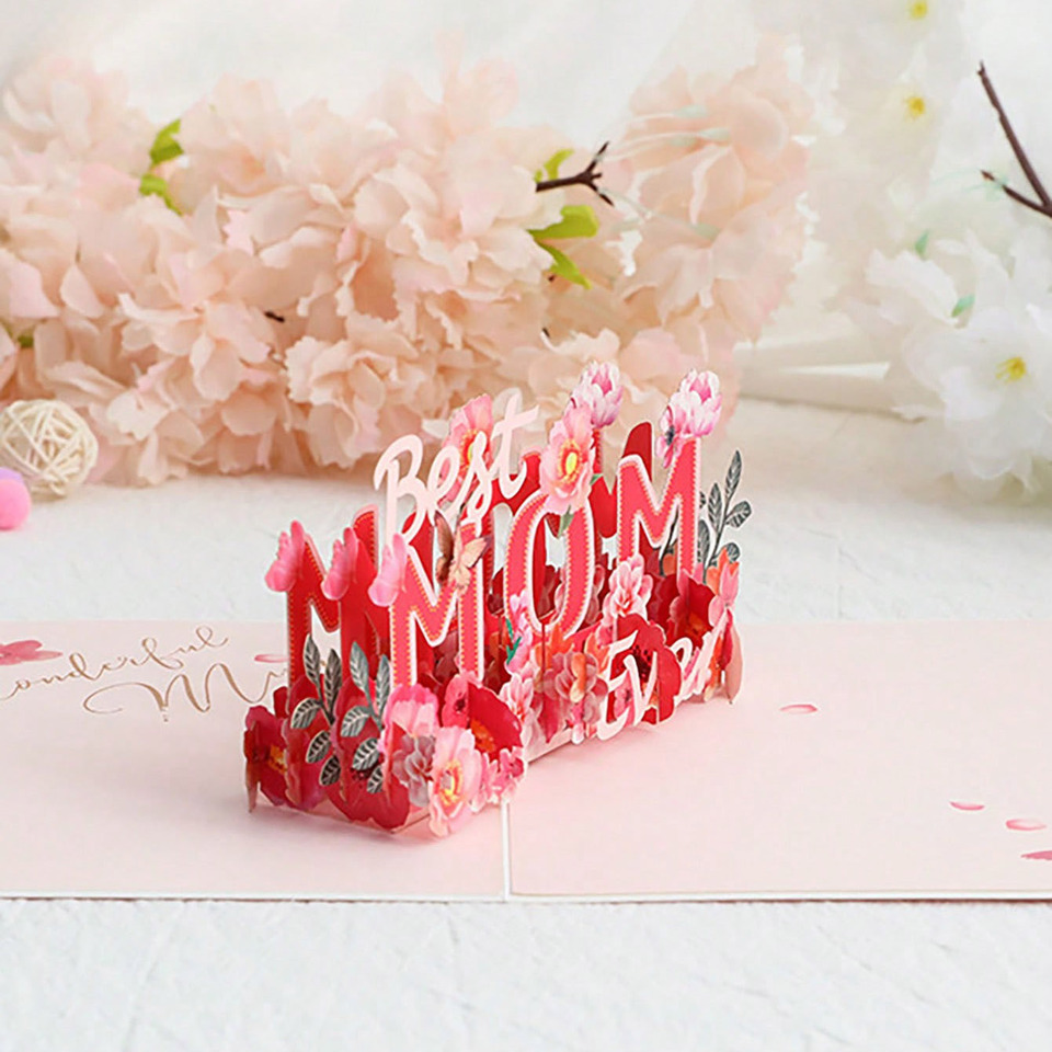 1pc-3d three-dimensional paper carving small card Mother's Day thanksgiving greeting card