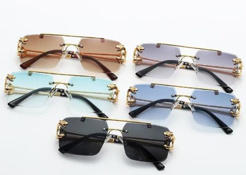Square Frame Cut Edge Double Beam Leopard Head Sunglasses