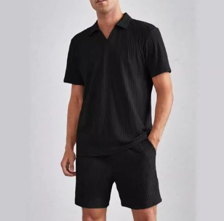 Casual Polo Short Sleeve Shirt Shorts Two Piece Set