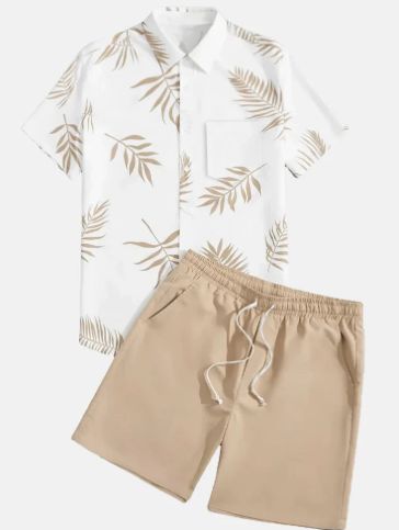 Printed Personalized Casual Short Sleeve Shirt + Five Points Shorts Set