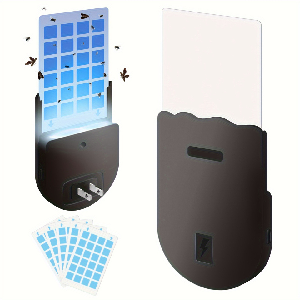 Effective 1-Pack White Flying Insect Trap with Night Light for Home and Office Use - Plug-in UV Attractant Mosquito, Gnat, and M