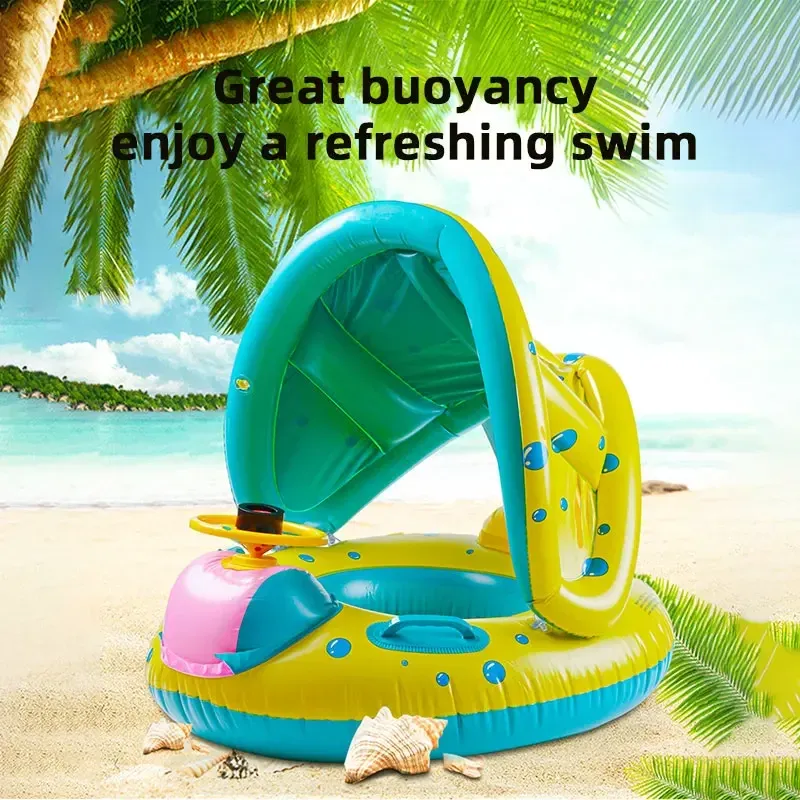 Summer Inflatable Toy Steering Wheel Swimming Ring Baby Sunshade Floating Seat Foor Pool Bathtub Water Play Toys for Kids