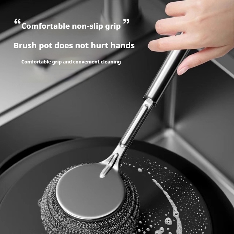 Steel Wire Ball Pot Brush Kitchen Pot Utensil Cleaning Brush Oil Removal Brush Without Damaging The Long Handle Of The Pot