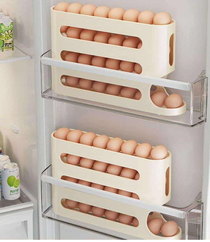 Refrigerator side door large capacity automatic egg roller slide egg storage box 4 layers ladder egg carton storage