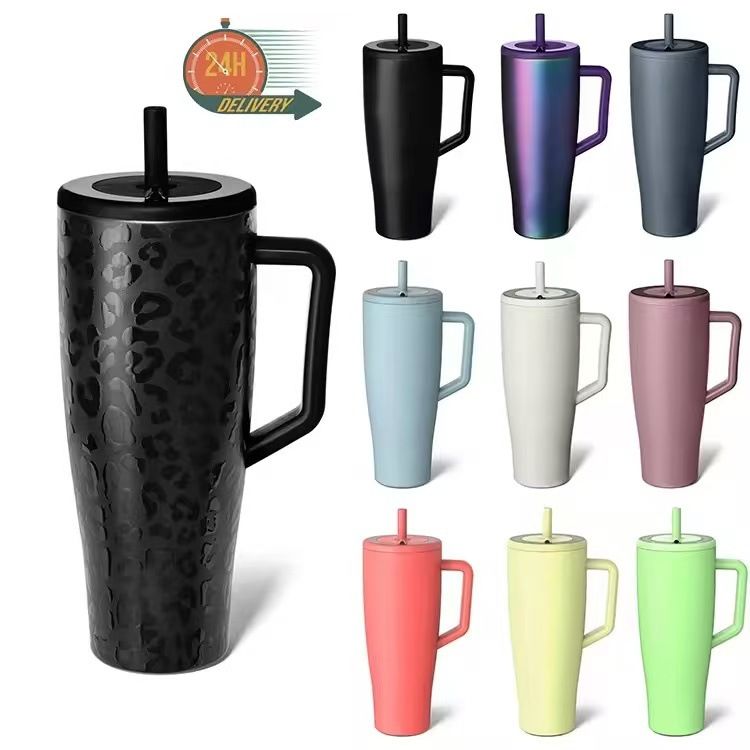 New 40 oz Tumblers Cup Straw Car Travel Mugs Coffee Tumbler Cups for s With Handle Insulated Stainless Steel Lid