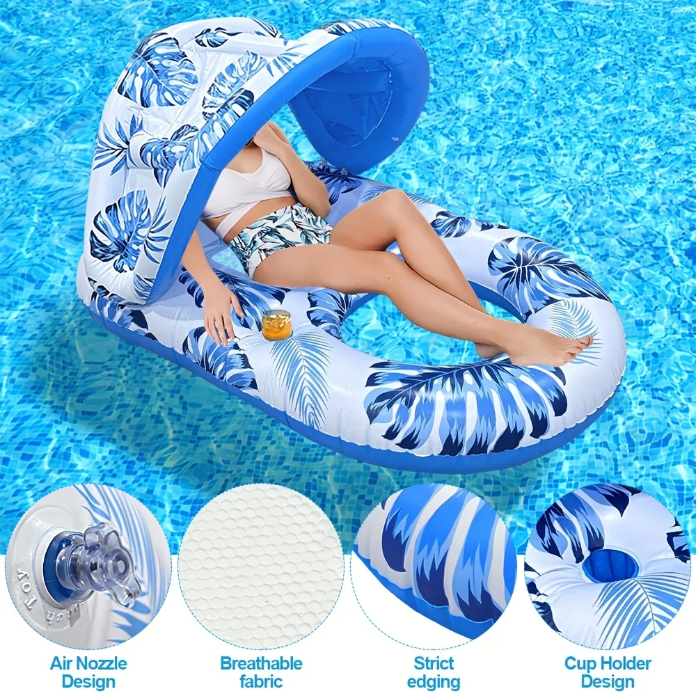 New outdoor inflatable leaf pattern lounge chair floating row multifunctional with cup holder water floating bed inflatable floating row
