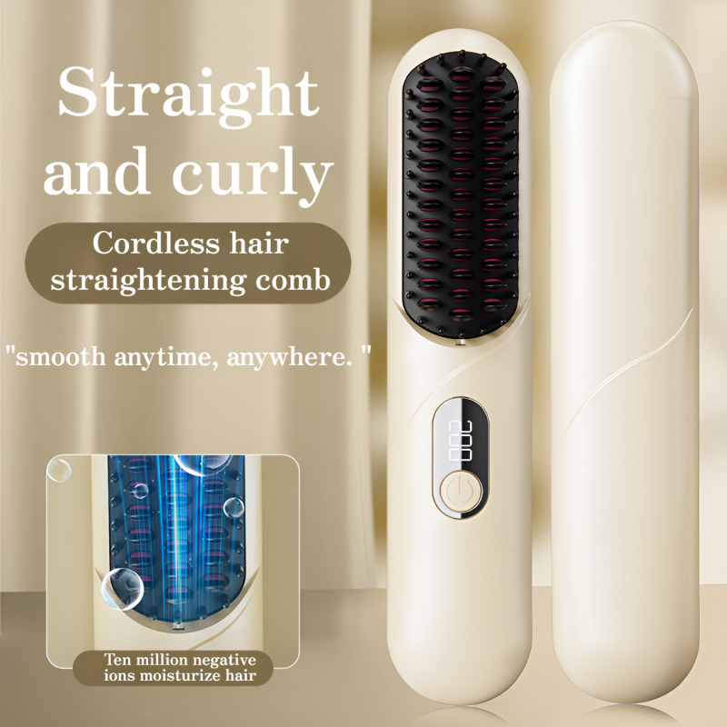 Women's handheld portable wireless negative ion straight hair comb USB Charging PTC Constant Temperature Hair Care Curling Comb