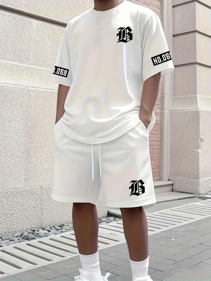 2025 Summer new men's set letter print casual fashion T-shirt Short sleeve shorts Sportswear casual everyday wear for both men a