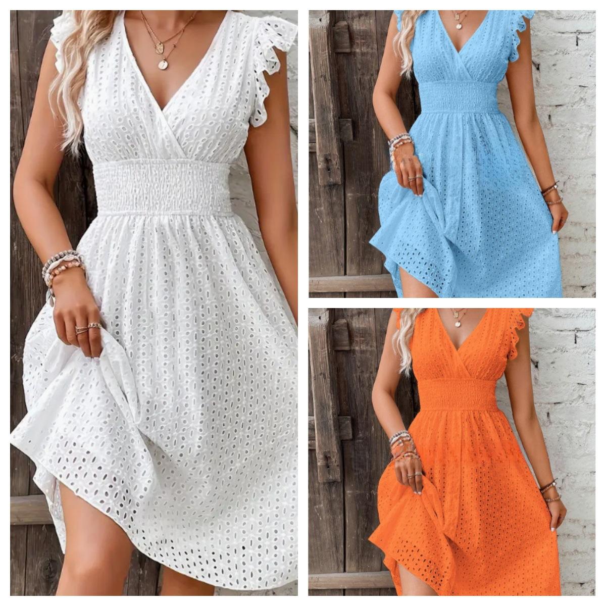 Hot new multi-color spot Europe and the United States and the United States summer ruffle sleeve elegant dress