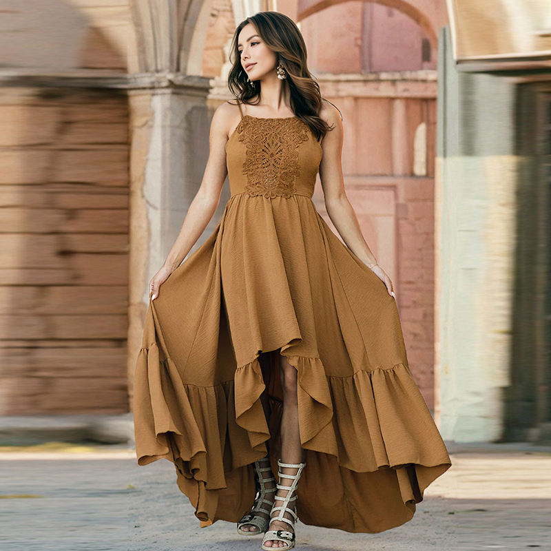Spring and summer in Europe and the United States foreign trade cross-border hot sale in Europe and the United States solid color asymmetric halter dresses