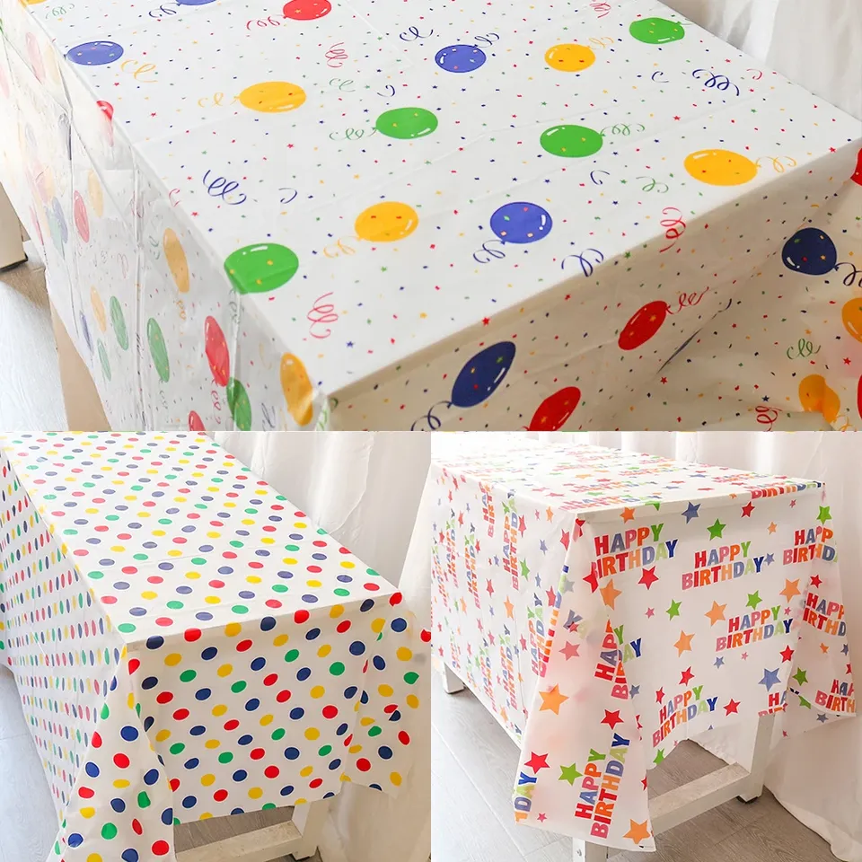 1Pcs Disposable Tablecloth Balloon Dot Happy Birthday Party Table Cover for Kids Birthday Baby Shower Party Decoration Supplies