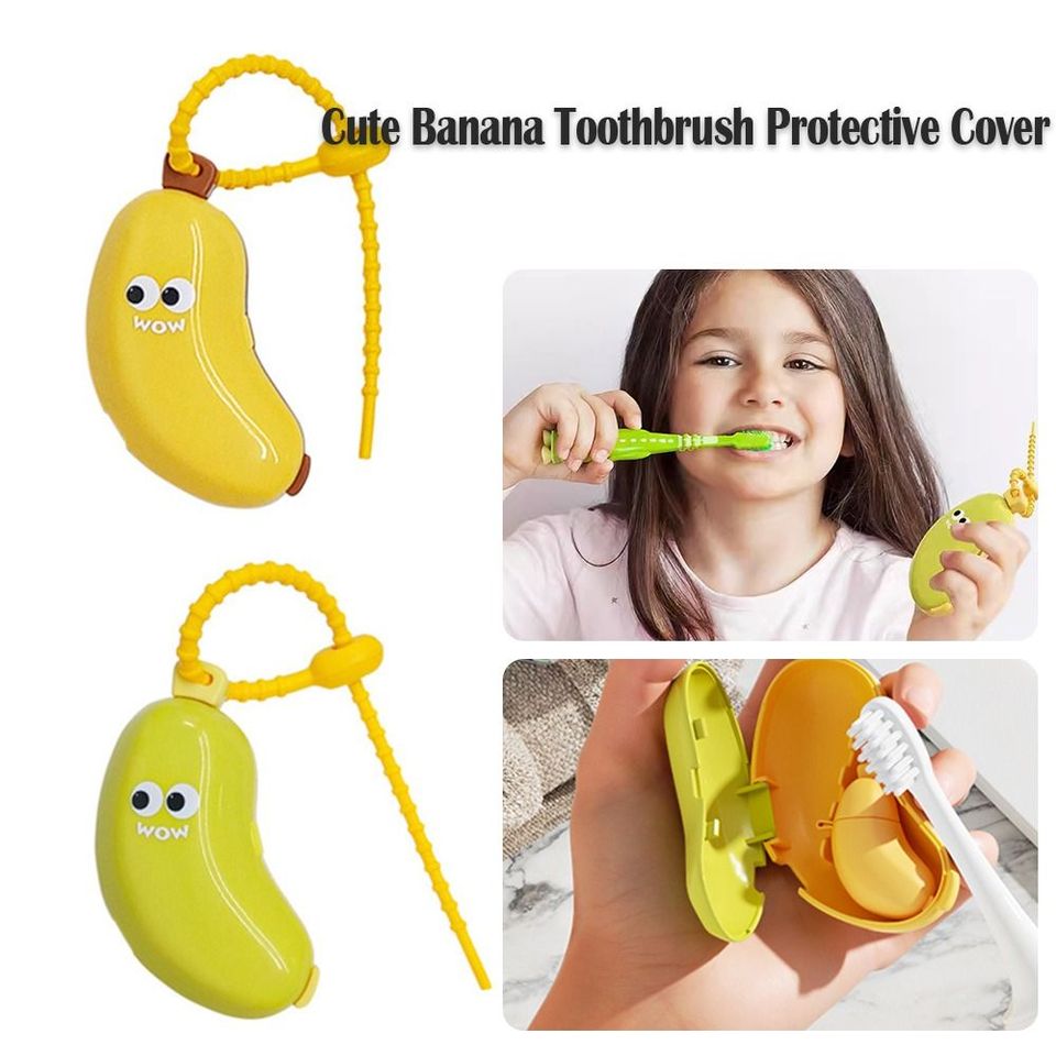 Cute Banana Toothbrush Protective Cover Plastic 2in1 Toothbrush Dust Cap Cover for Toothbrush Bathroom Supplies