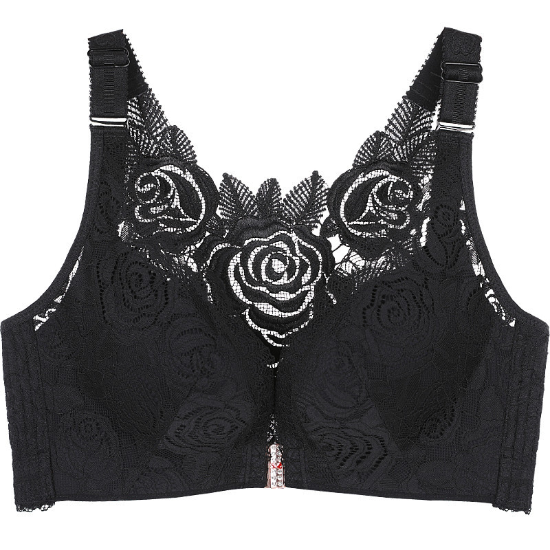 underwear women Front button rose bra Gather adjustment Underwireless underwear big size Plus size bra 95D