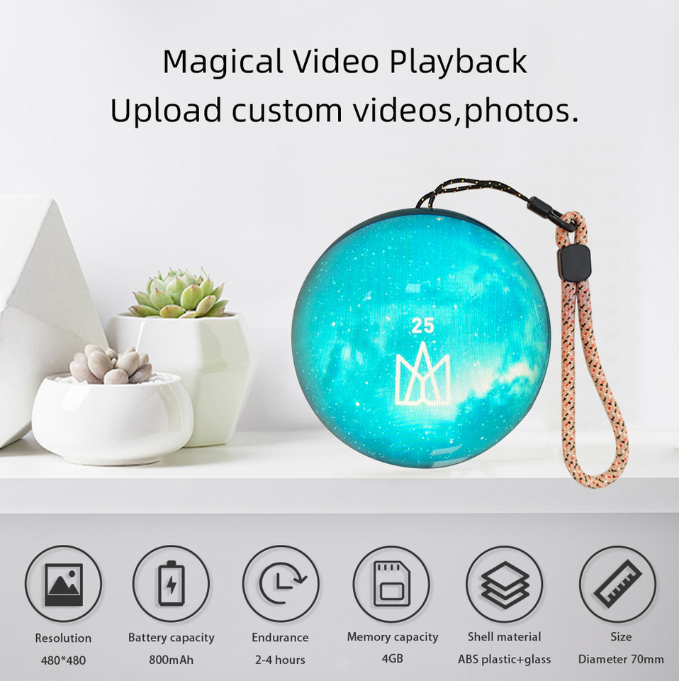 7cm 3D crystal ball DIY video playback display electronic ball, suitable for display, family and friend gifts, graduation gifts