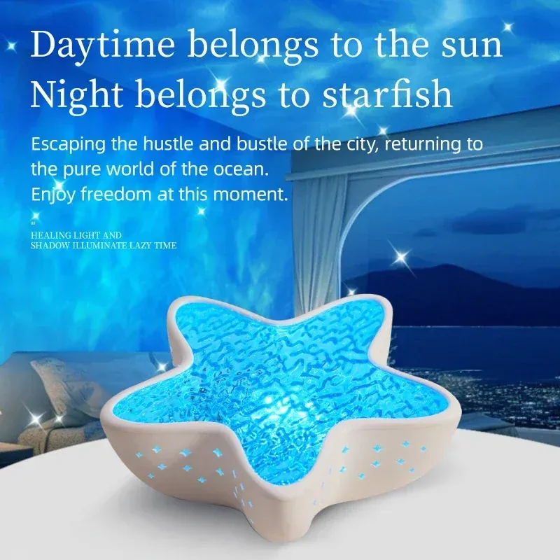 Starfish Night Light Rechargeable Dreamy Projector Lamp Romantic Ambient Lighting for Desktop Bedroom Festival Party Decor