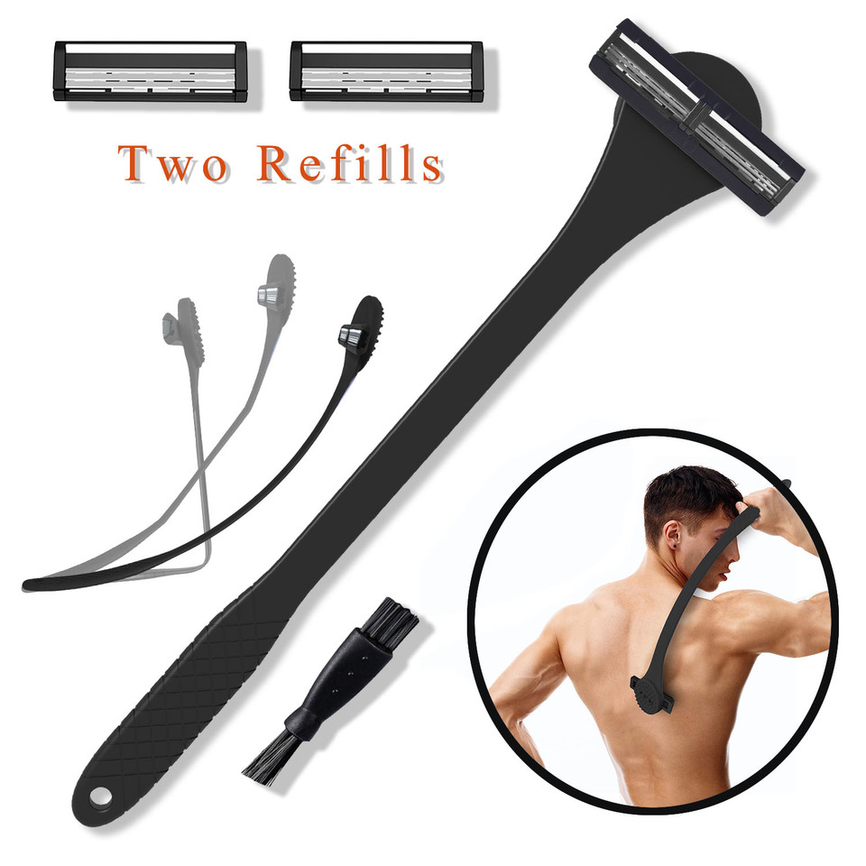 New 2 In 1 Men Back Shaver Long Handle Shaving Knife Anti-Slip Manual Shaving Razor for Wet Dry Shaving Customizable