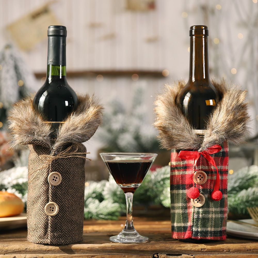 Christmas Season New Arrival Table Wine Bottle Decorative Striped Plaid Skirt Wine Bottle Cover Red Wine Cover