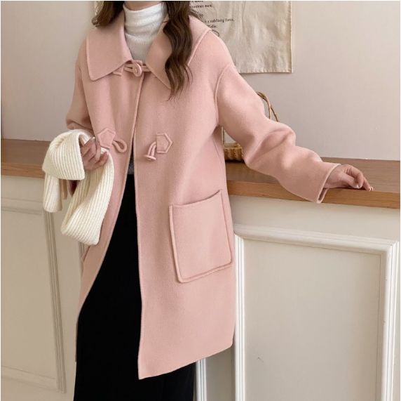 Women's High-Count Double-Faced Cashmere Coat Full Wool Tweed Jacket Large Collar Casual Mid-Length Tweed Coat