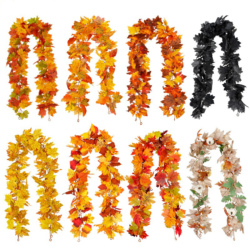 Artificial Fall Maple Leaf Garland Fake Plants Autumn Decor Leaves Vine for Thanksgiving Halloween Festivals Home Decoration