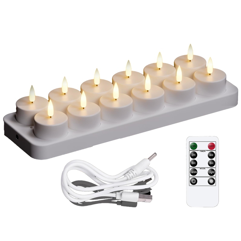 ABKO-Rechargeable Tea Lights Candles, 12 Pcs Rechargeable Candles With Remote Charging Base, LED Flameless Candles