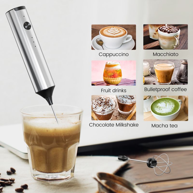 Portable electric milk foam maker, one-click to make smooth milk foam, coffee companion, no disassembly for cleaning
