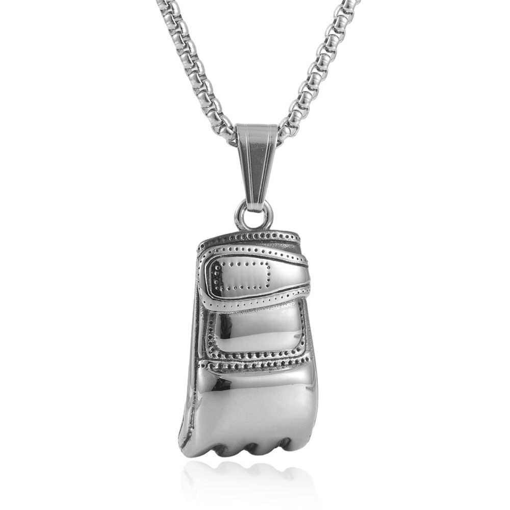 Titanium steel boxing glove pendant, a unique punk retro style stainless steel glove necklace for trendy men.